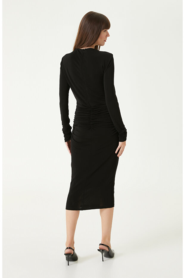 Siyah Midi Boy Elbise - 6