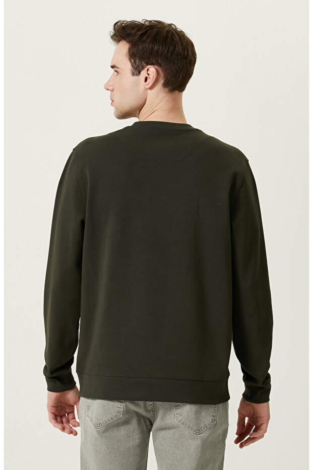 Nakışlı Haki Bisiklet Yaka Sweatshirt - 4