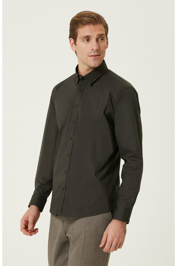 Çıtçıtlı Haki Gömlek - 4