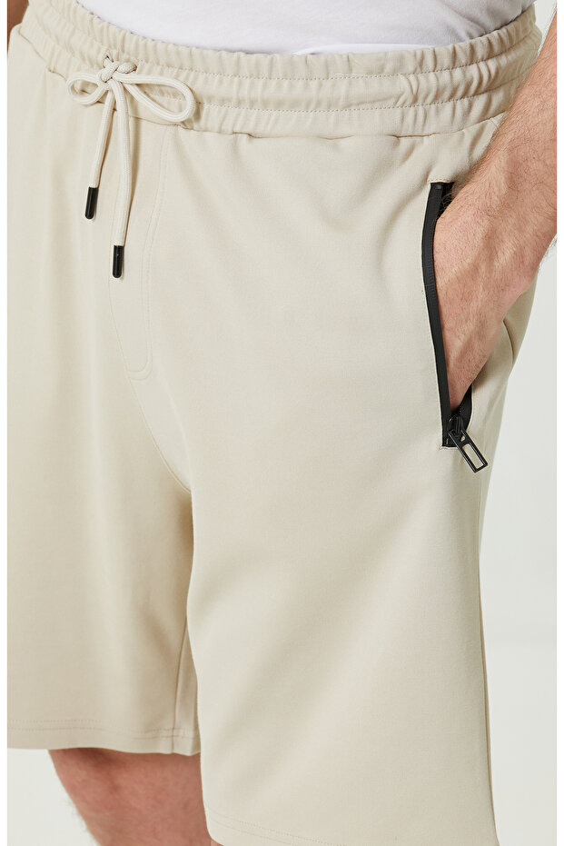 Bej Düz Paça Şort - 4