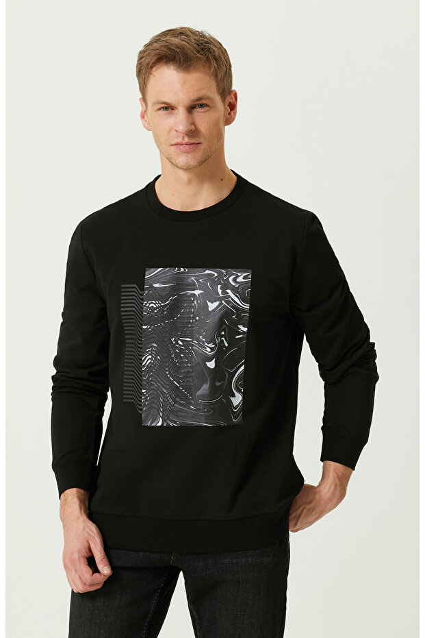 N-Tech Siyah Bisiklet Yaka Sweatshirt - 1