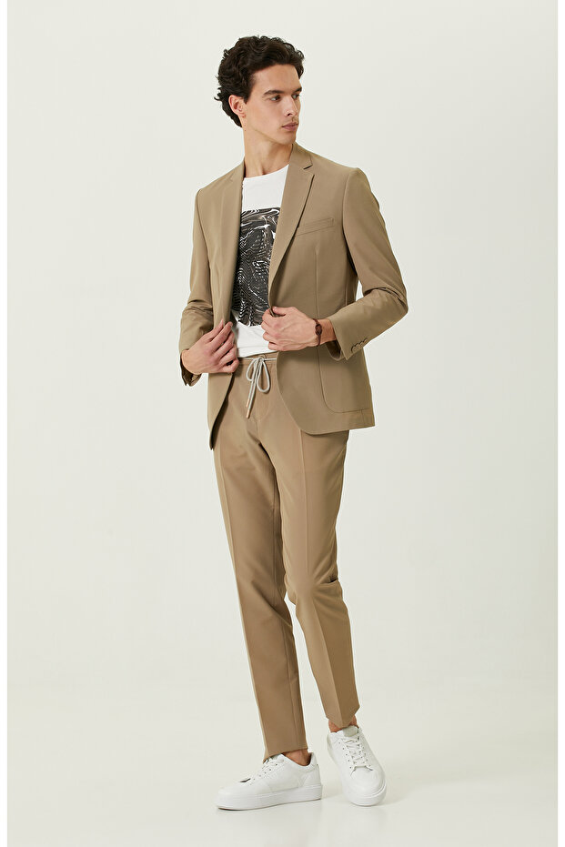 Camel Gofre Blazer Ceket - 2