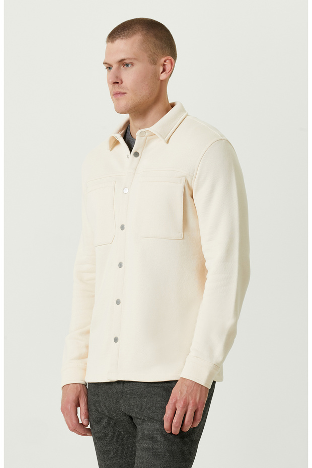 Pamuklu Ekru Örme Dış Gömlek - 3