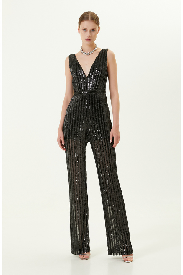 Siyah Payetli Abiye Tulum - 1