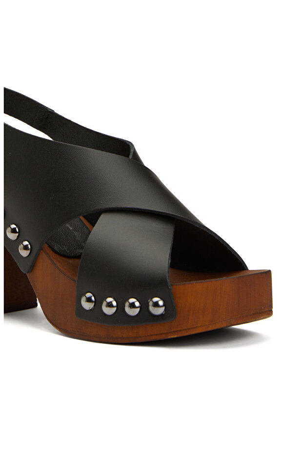 Siyah Kadın Deri Sandalet - 6