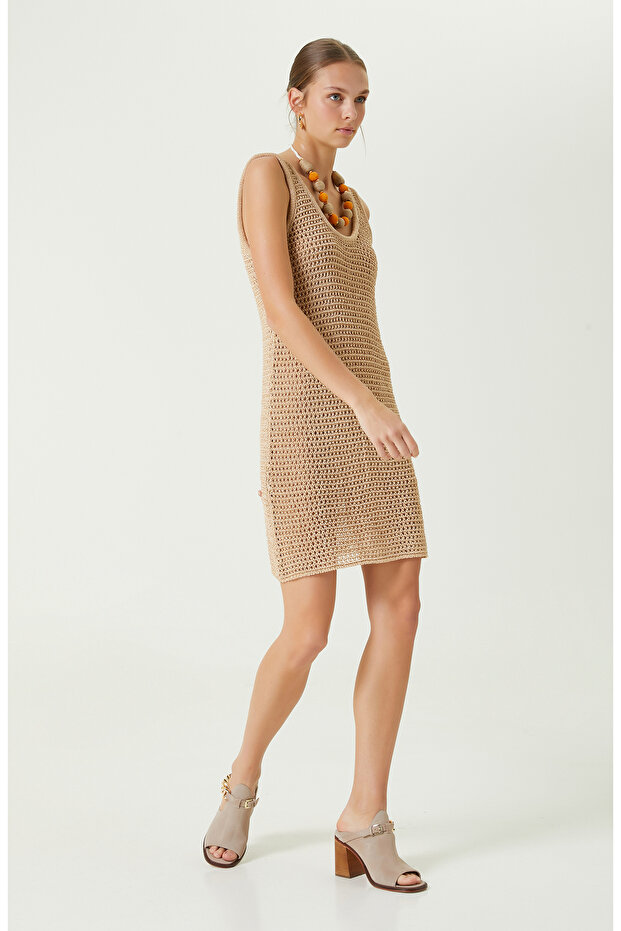 Camel Bisiklet Yaka Askılı Elbise - 2