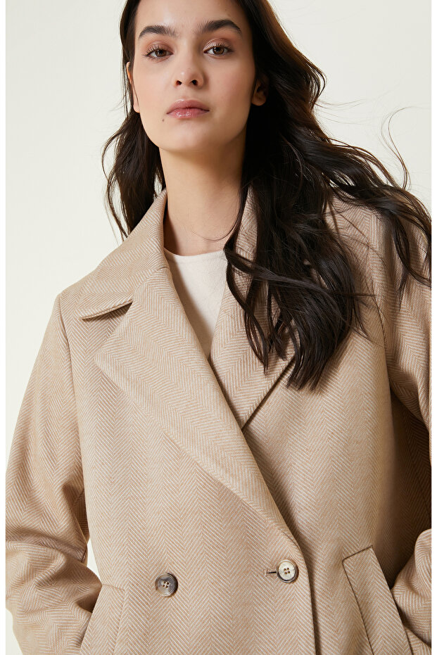 Bej Diyagonal Desenli Kaban - 2