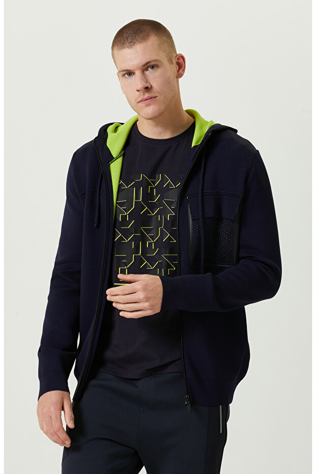 N-Tech Lacivert Kapüşon Yaka Triko Mont - 2