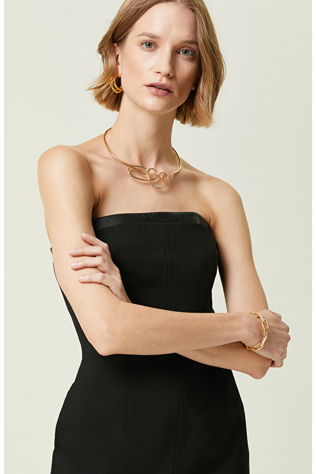 Siyah Diz Boy Elbise - 4