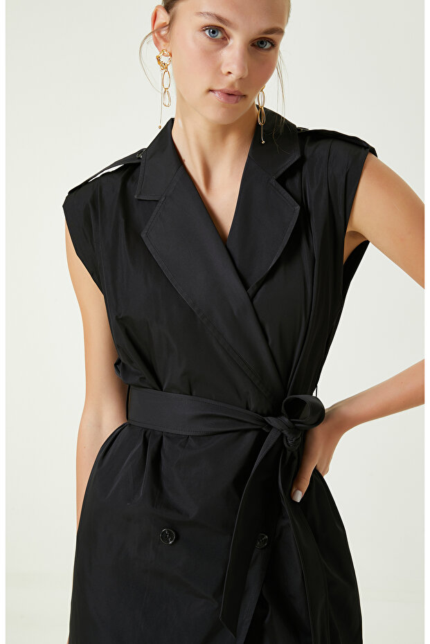 Diz Boy Kolsuz Siyah Elbise - 4