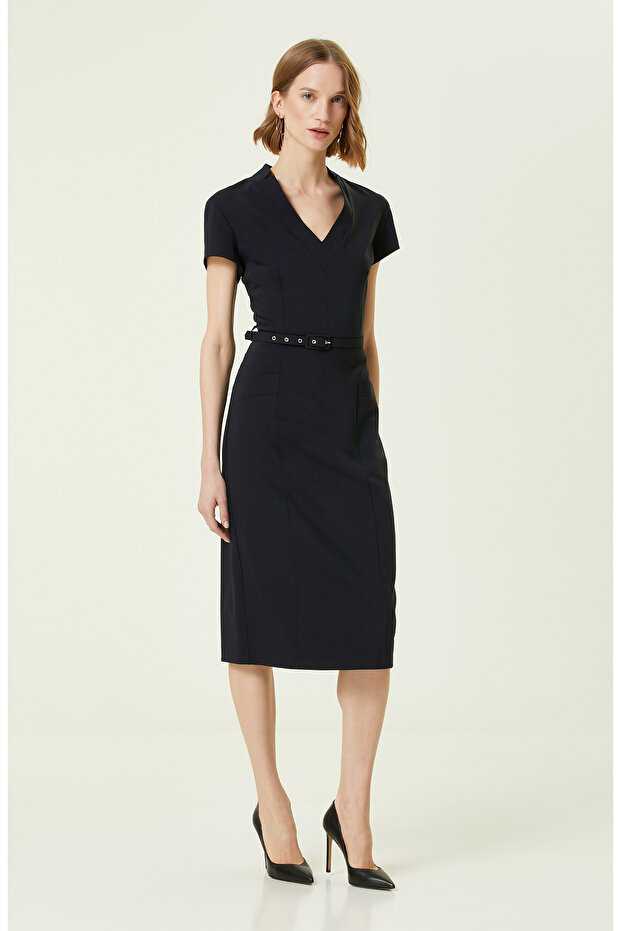 Lacivert Midi Elbise - 3