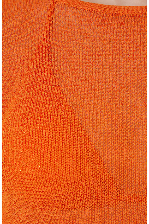 Turuncu Bisiklet Yaka Plaj Bluz - 6