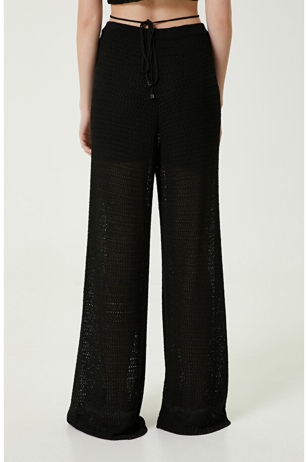 Siyah Ajurlu Triko Plaj Pantolonu - 5