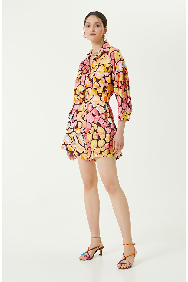 Sarı Desenli Mini Tulum - 2