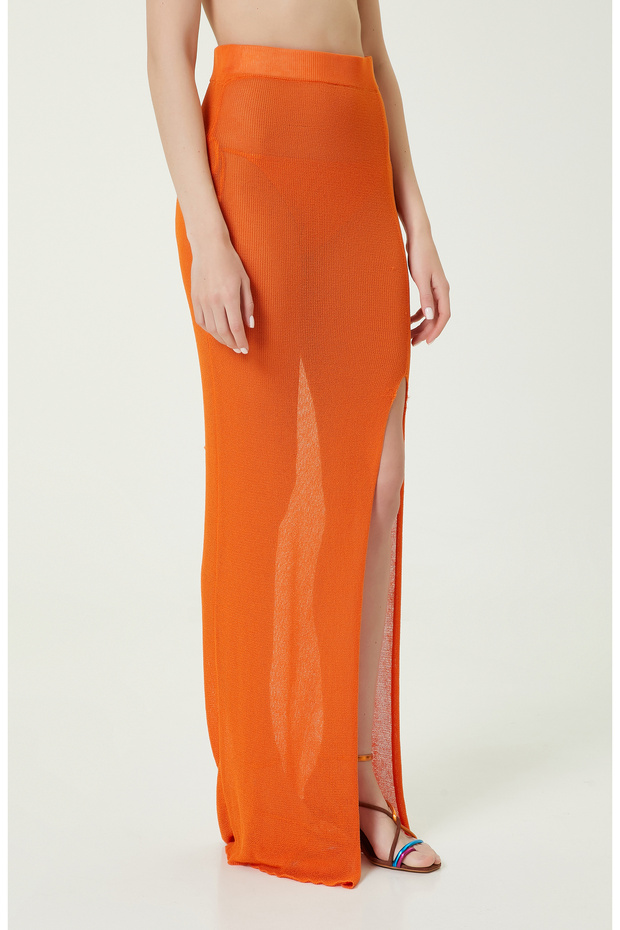 Turuncu Triko Plaj Etek - 2