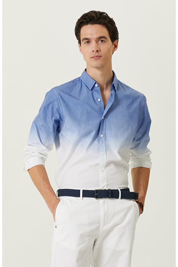 Saks Uzun Kollu Gömlek - 1