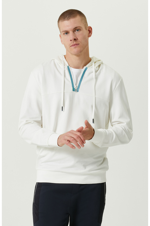 N-Tech Ekru Kapüşon Yaka Sweatshirt - 1