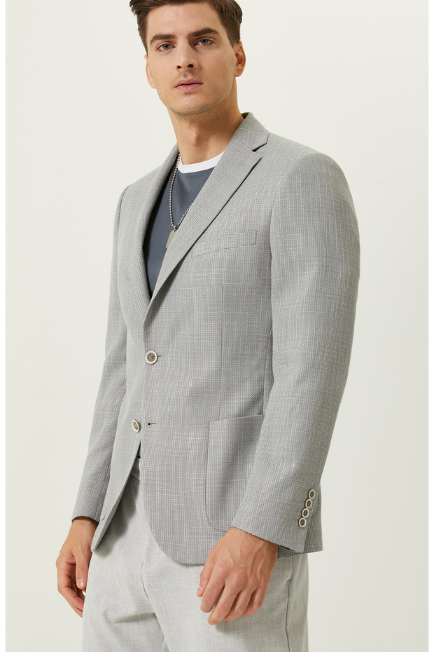 Gri Desenli Blazer Ceket - 6