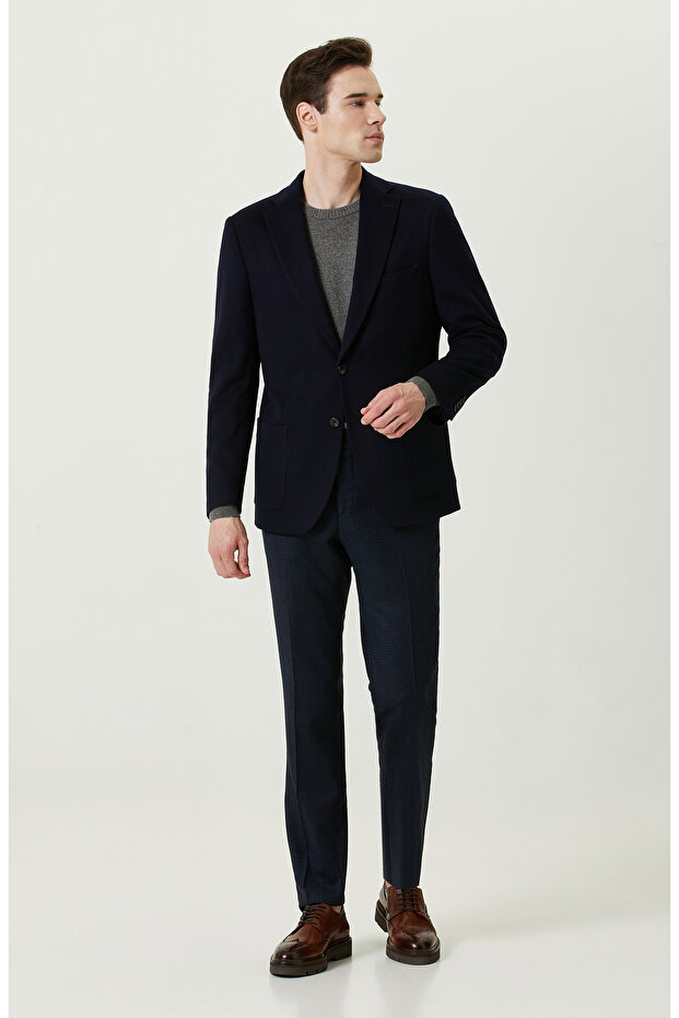 Desenli Lacivert Pantolon - 1