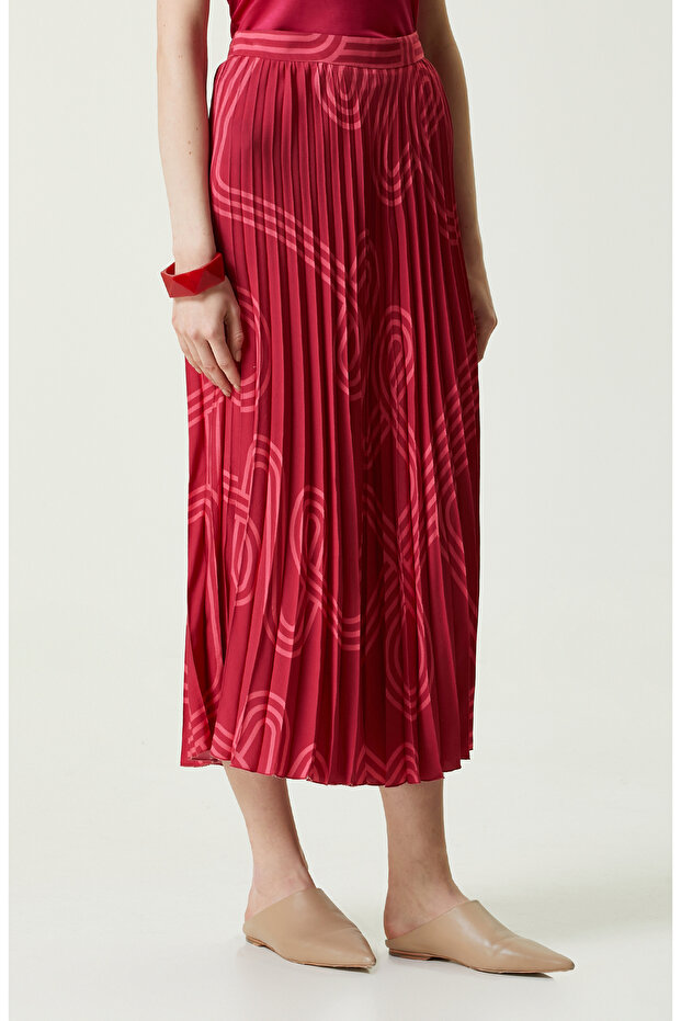 Bordo Desenli Piliseli Etek - 3