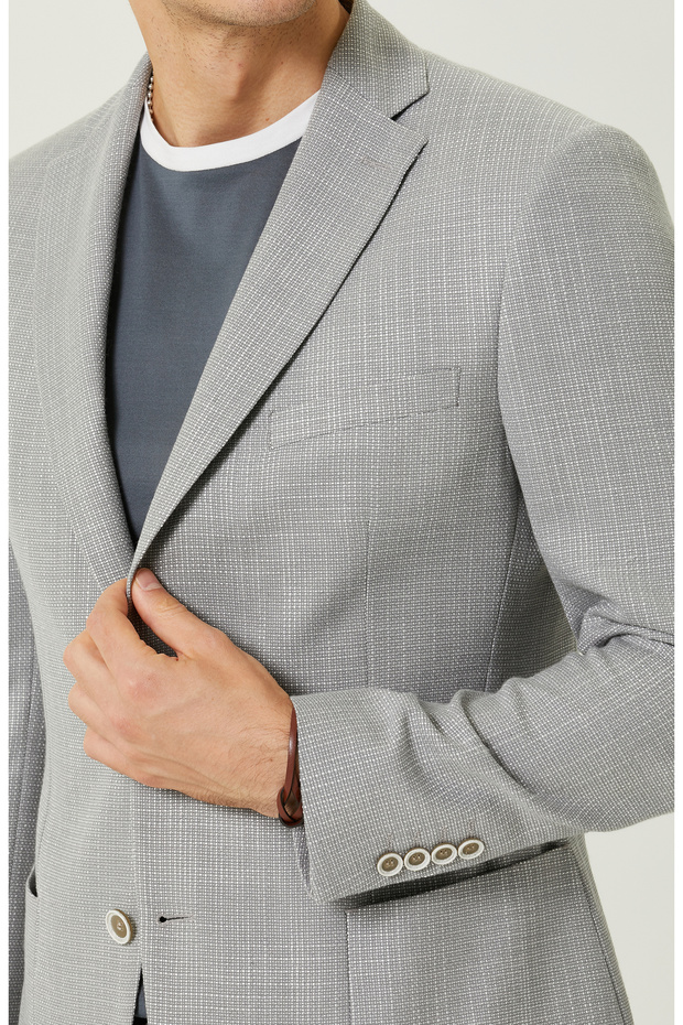 Gri Desenli Blazer Ceket - 5
