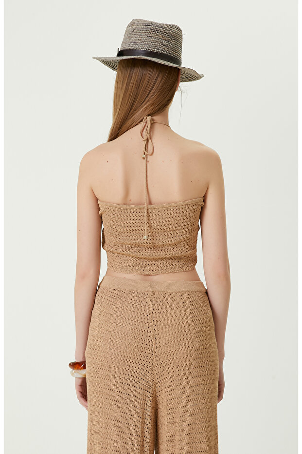 Bej Straplez Triko Plaj Bluzu - 5