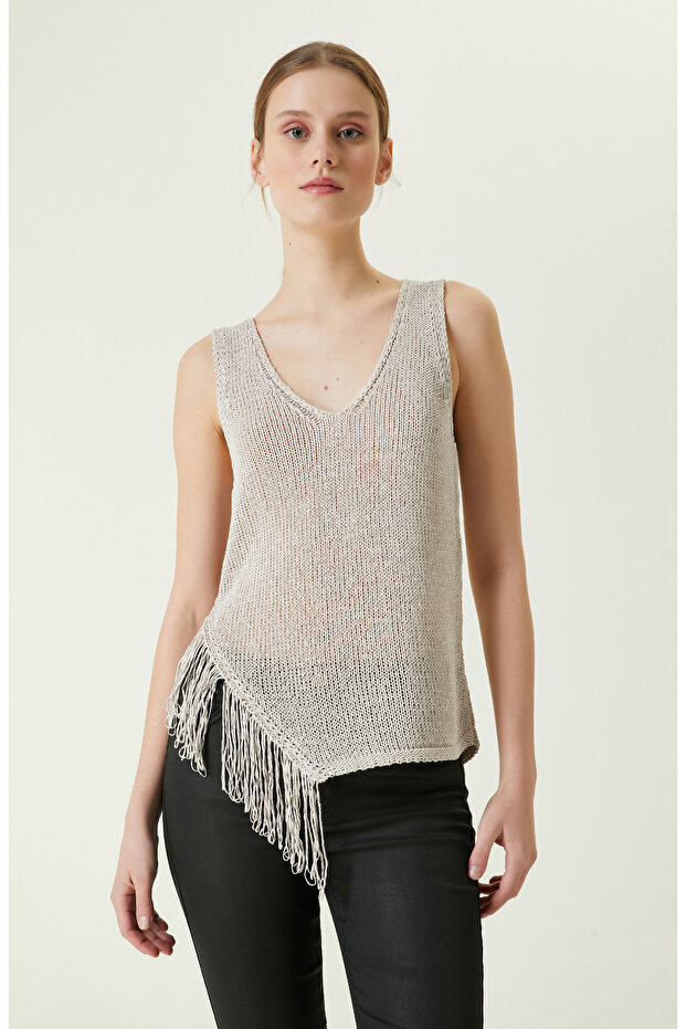 Bej Püsküllü Triko Atlet - 1