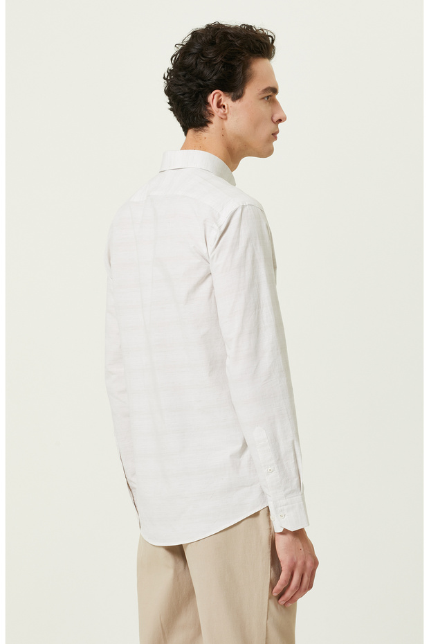 Bej Çizgili Cepsiz Gömlek - 4