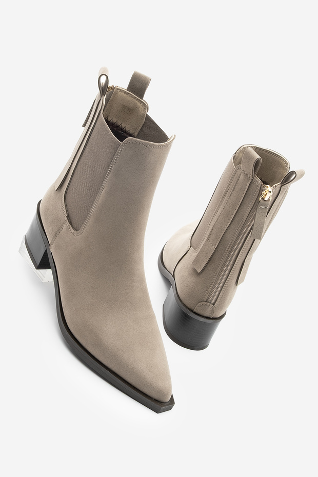 Women's Pointed Toe Back Zipper Cowboy Double Elastic Western Boots Mirona Mink Suede