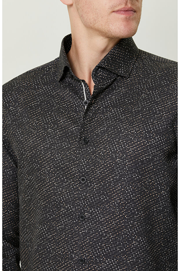 Pamuklu Siyah Print Gömlek - 5