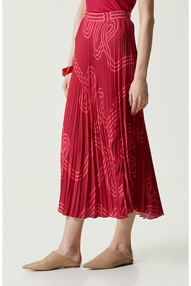 Bordo Desenli Piliseli Etek - 4