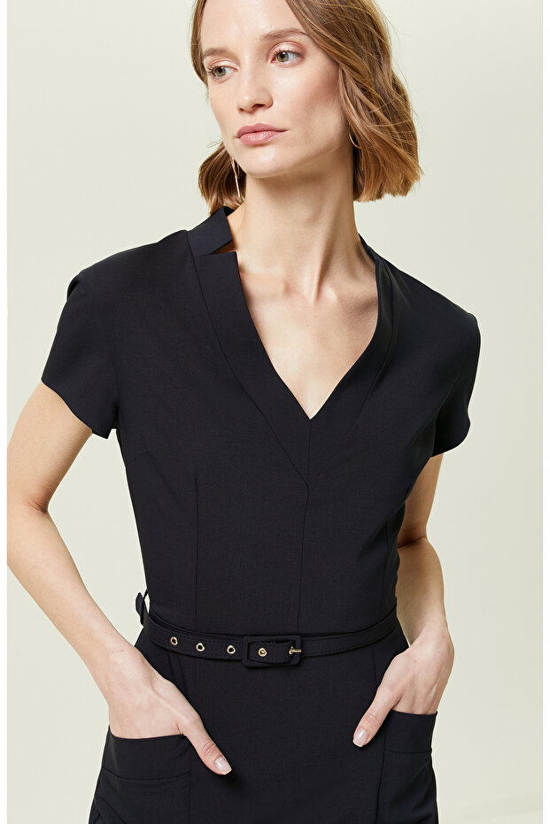 Lacivert Midi Elbise - 4