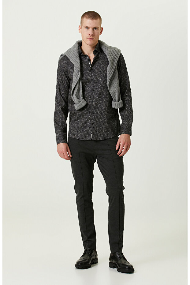 Pamuklu Siyah Print Gömlek - 2