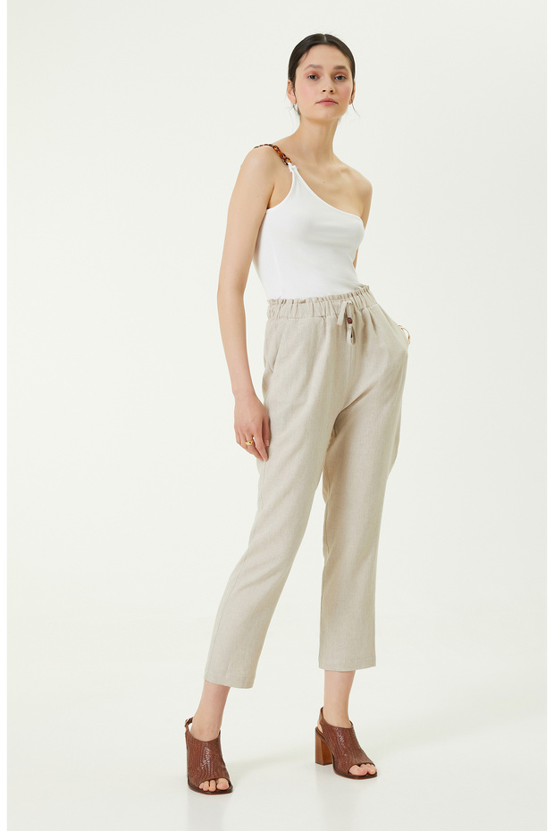 Tek Omuz Yaka Ekru Tshirt - 2