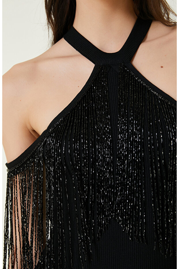 Siyah Midi Abiye Elbise - 6