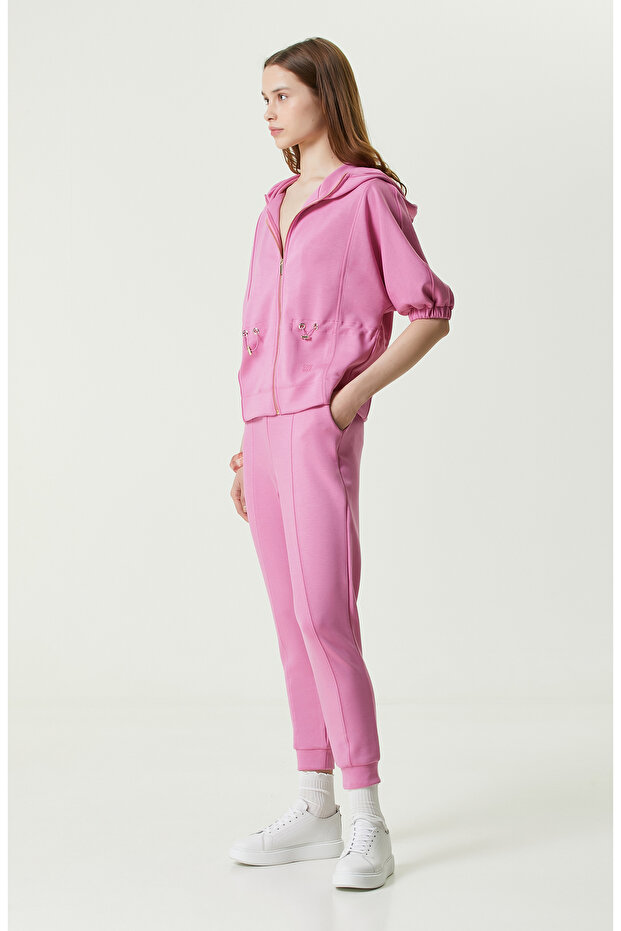 Pembe Kısa Kollu Kapüşonlu Ceket - 2