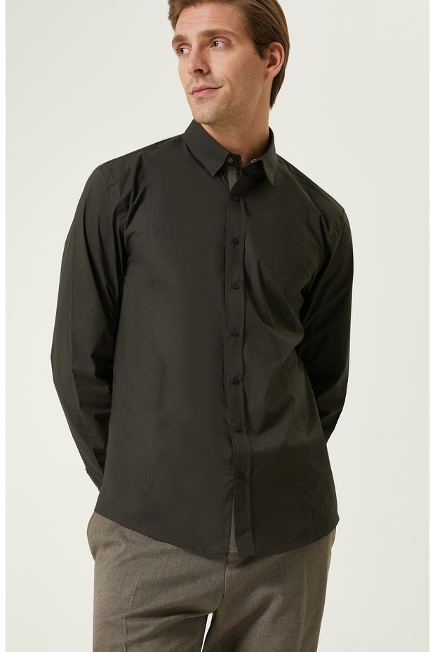 Çıtçıtlı Haki Gömlek - 2