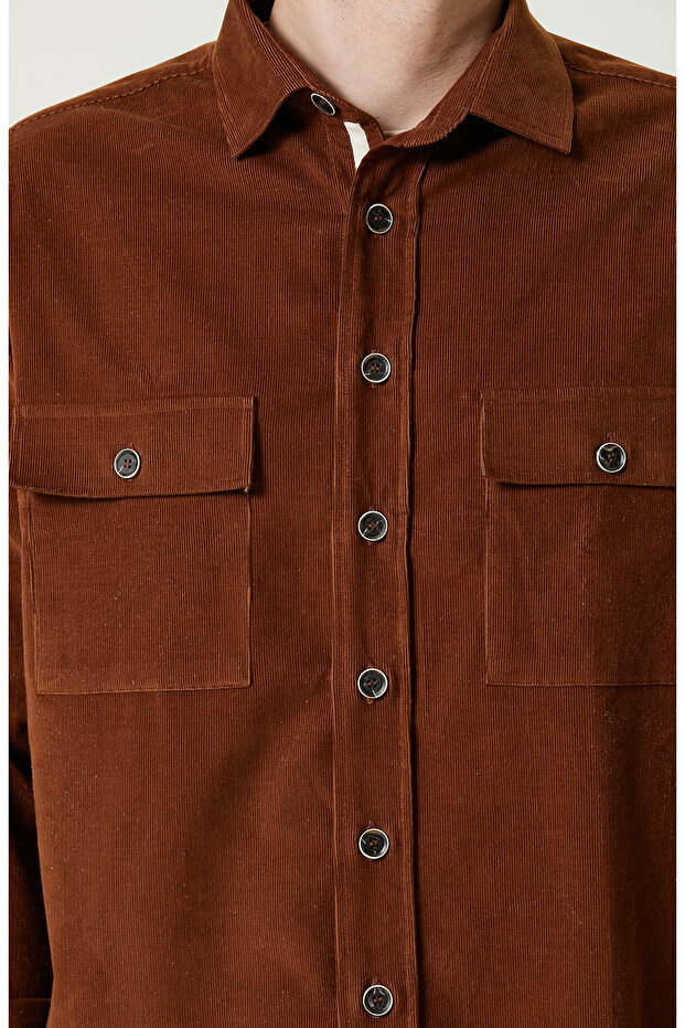 Karamel Cepli Kadife Gömlek - 6