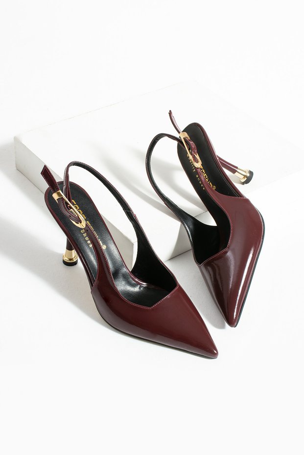 Burgundy Patent Leather Women's Heeled Shoes (8cm) Engagement, Promise, Wedding, Graduation, Proposal Night Pointed Evening Dress