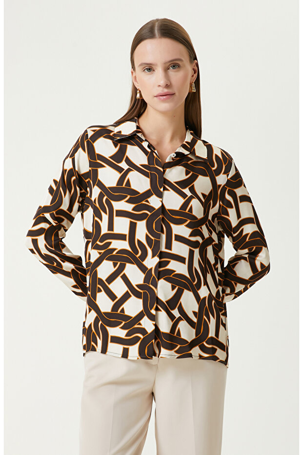 Bej Desenli Gömlek - 1