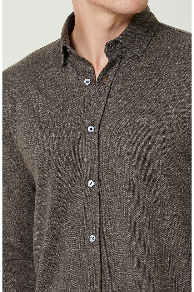 Örme Klasik Yaka Haki Gömlek - 5