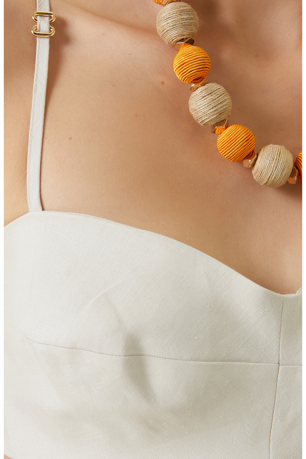 Askılı Bej Keten Büstiyer - 6