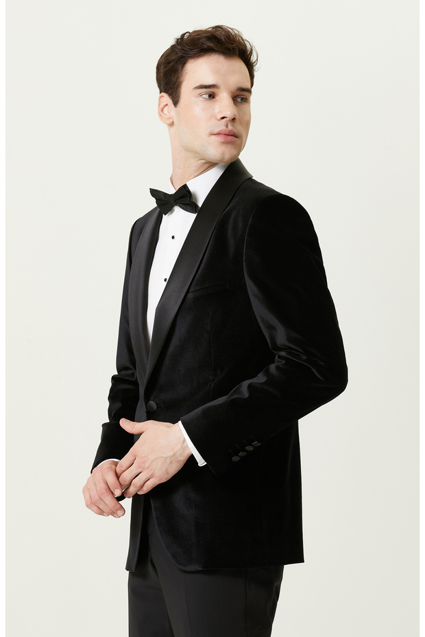 Siyah Kadife Smokin Ceket - 3