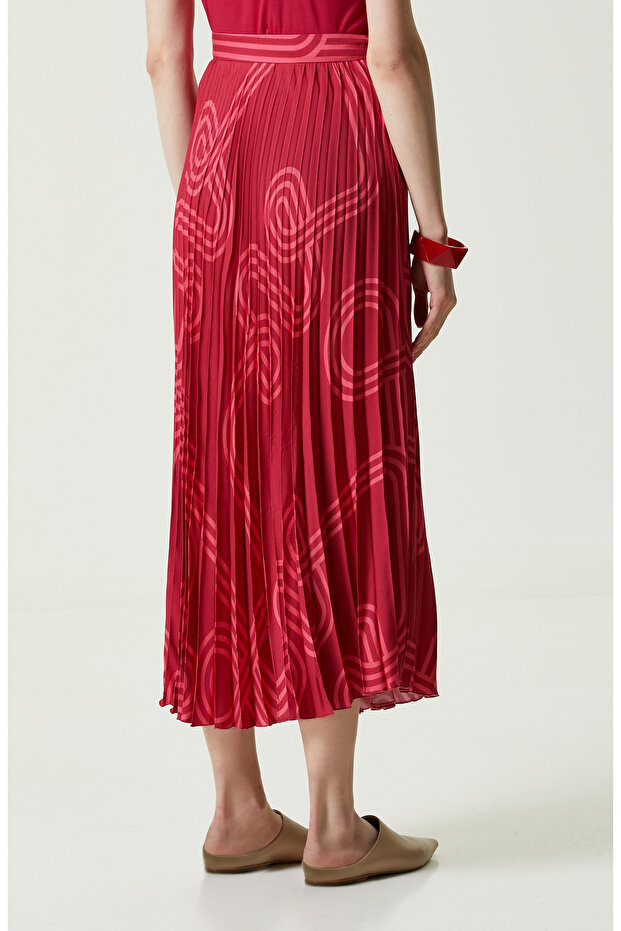 Bordo Desenli Piliseli Etek - 6