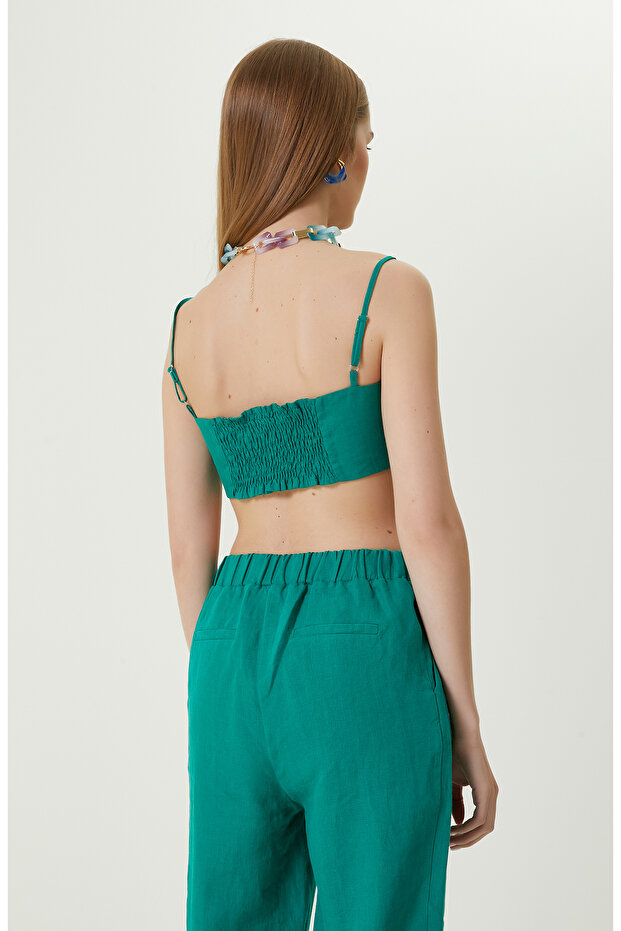 Yeşil Askılı Keten Büstiyer - 6