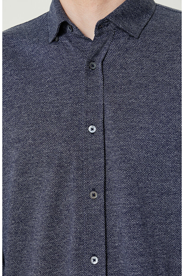 Örme Klasik Yaka İndigo Gömlek - 7