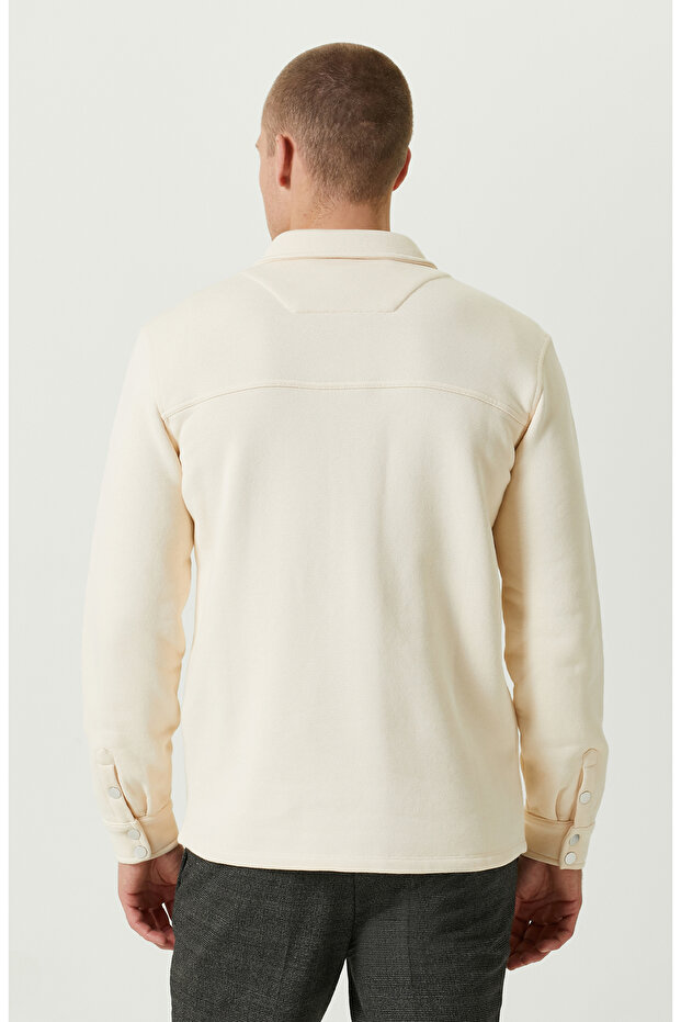 Pamuklu Ekru Örme Dış Gömlek - 4