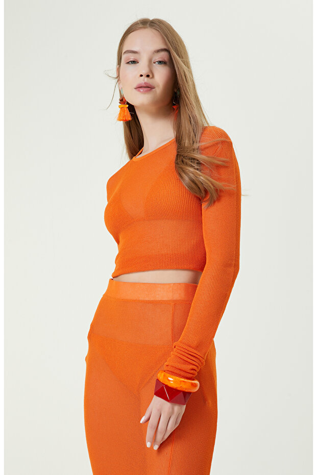 Turuncu Bisiklet Yaka Plaj Bluz - 3