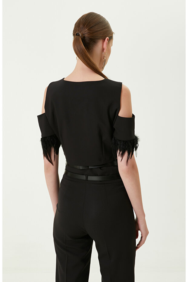 Tek Omuz V Yaka Siyah Büstiyer - 5