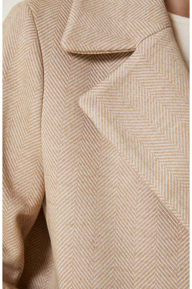 Bej Diyagonal Desenli Kaban - 5